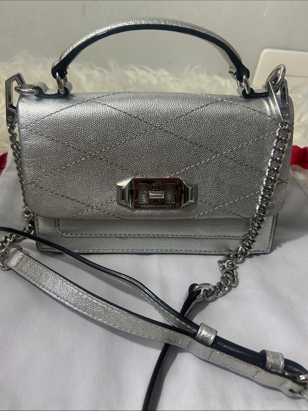 Rebecca Minkoff Silver Quilted Top-Handle Shoulder crossbody bag small